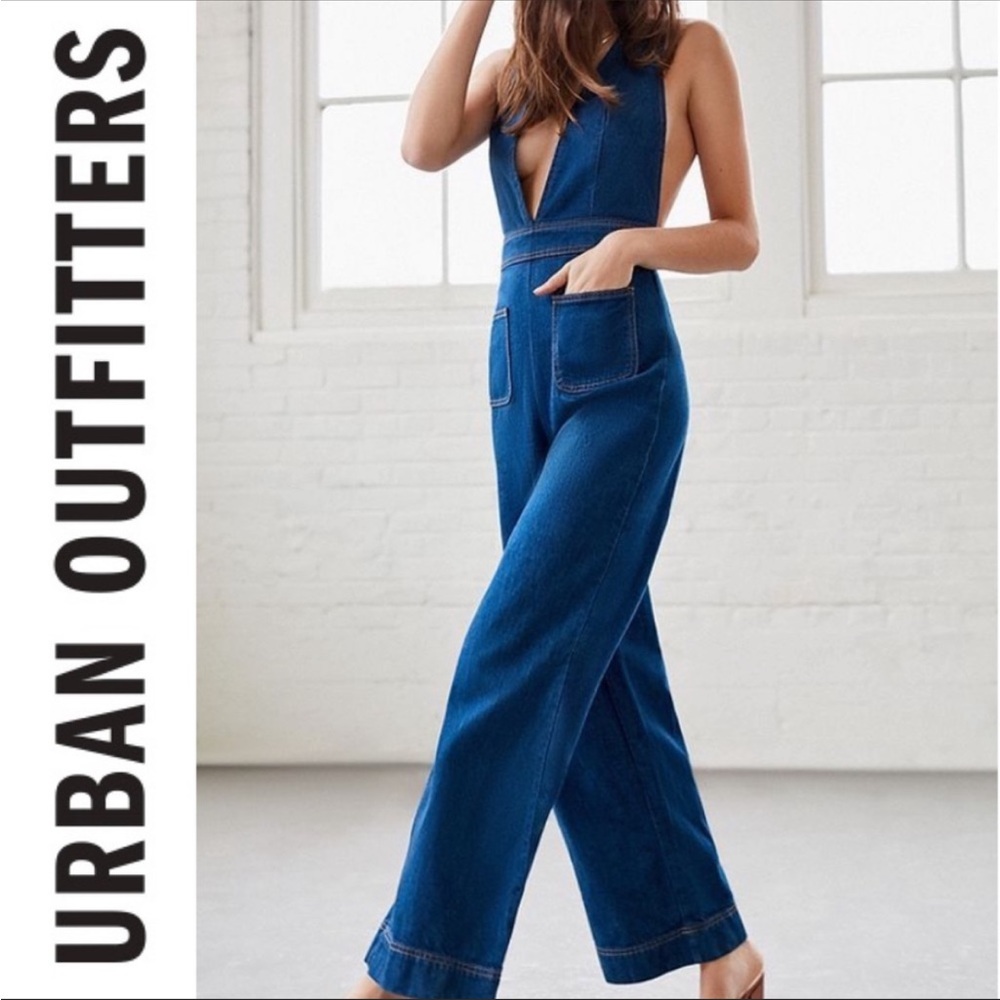 Urban Outfitters plunging denim jumpsuit